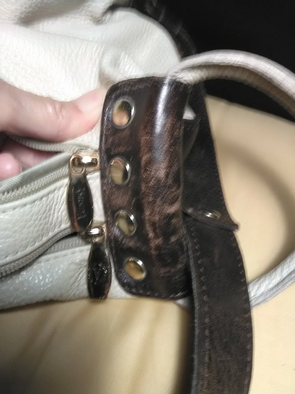 EXC. VALENTINA LEATHER CREAN & Dark Brown Satchel Bag SOFT BEAUTY - Picture 5 of 11